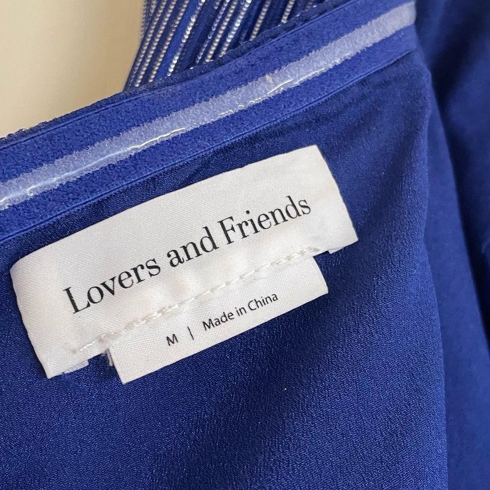LOVERS + FRIENDS Mya Strapless Tiered Midi Dress Blue Metallic | Wedding Guest - Picture 9 of 11